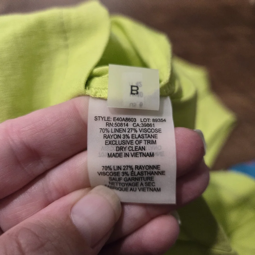 Elie Tahari Gianna Shirt Dress Chartreuse Neon Green Linen Preppy Pockets Casual - Picture 6 of 13